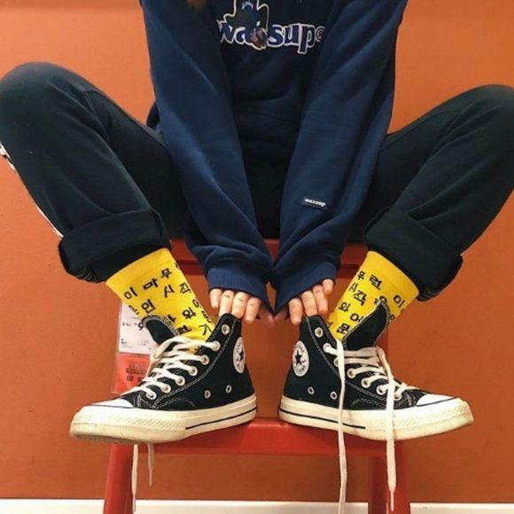 Accessories - Yellow Korean Lettering Socks
